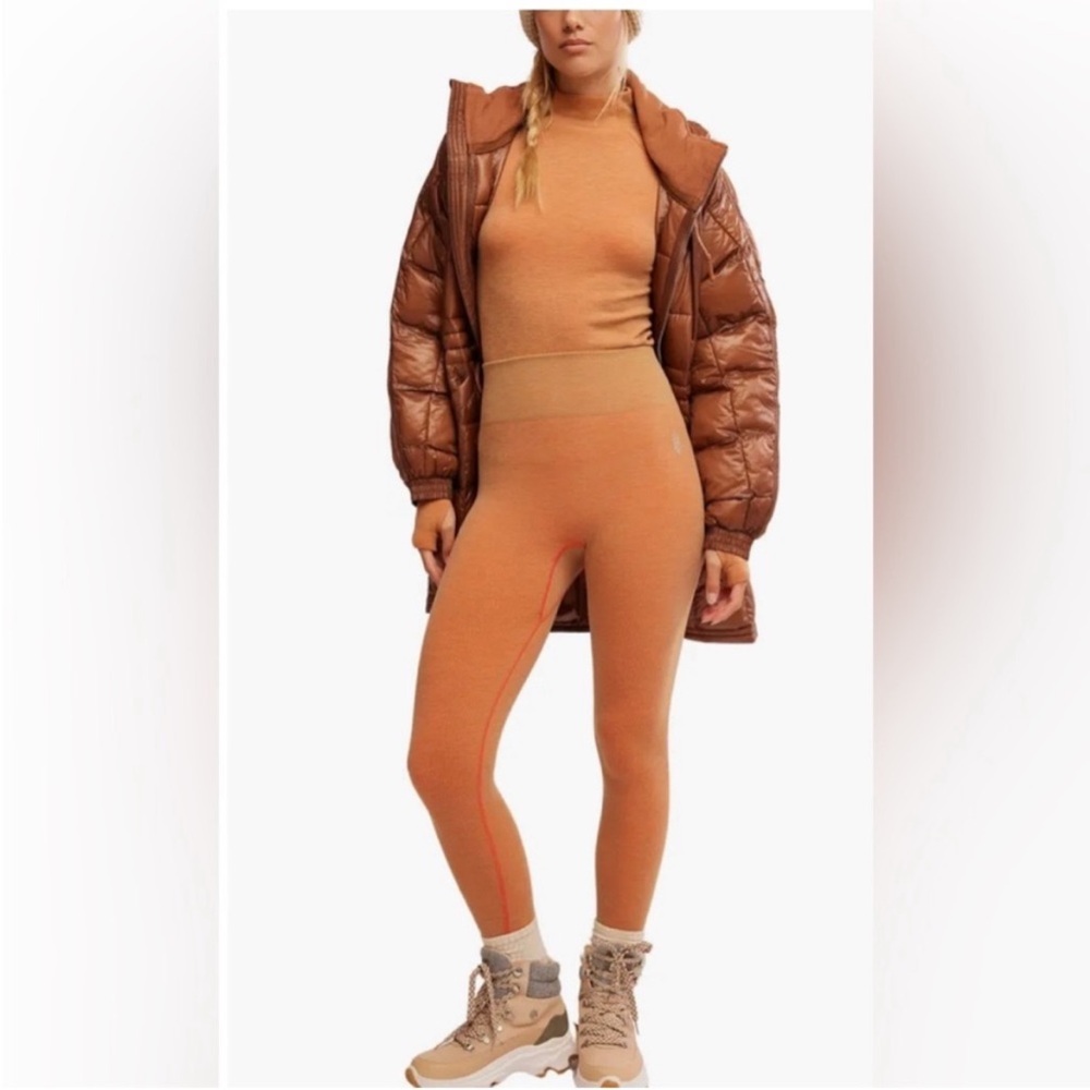 Free People Ribbed Waist High-Rise Base Layer Leggings in Camel Heather NWT